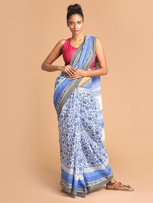blue cotton handloom saree with blouse - 21272460 - Very Small Image - 1