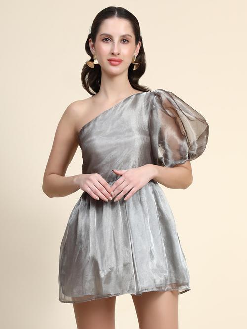 silver cotton blend fit & flare dress - 21275632 - Very Small Image - 1