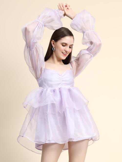 lavender cotton blend fit & flare dress - 21275639 - Very Small Image - 1