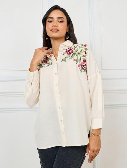 women off white embroidered oversized shirt - 21275985 - Very Small Image - 1