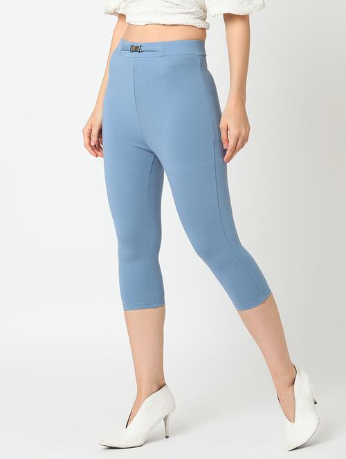 globus women blue stretchable high rise skinny fit capri - 21276131 - Very Small Image - 1