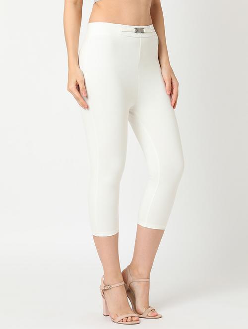 globus women off white stretchable high rise skinny fit capri - 21276132 - Very Small Image - 1