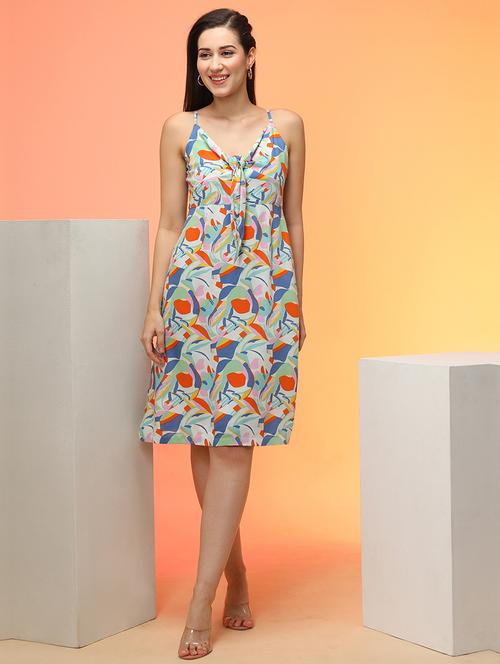 globus women multi abstract print knee-length a-line dress with tie-up neck - 21276164 - Very Small Image - 1