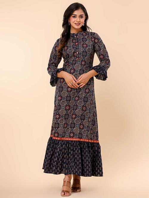 women mandarin neck printed tiered ethnic dress - 21276918 - Very Small Image - 1