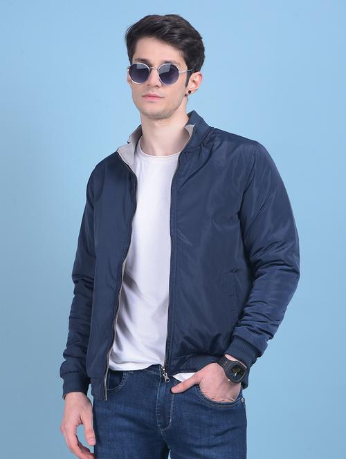 navy blue polyester casual jacket - 21277415 - Very Small Image - 1