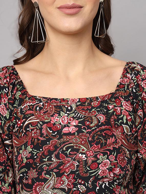 women printed puff sleeves tiered dress - 21277449 - Standard Image - 5