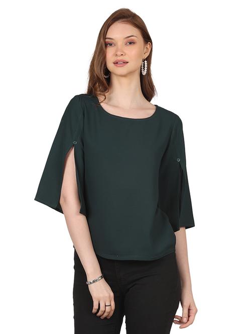 women bottle green round neck solids top - 21278870 - Very Small Image - 1