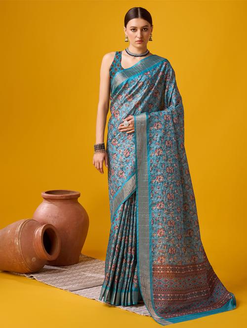 women self design tussar saree with blouse - 21279970 - Very Small Image - 1