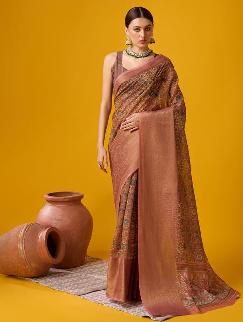 women self design tussar saree with blouse - 21279995 - Very Small Image - 1