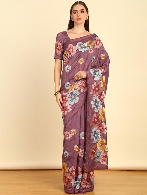 women purple floral printed saree - 21280681 - Very Small Image - 1