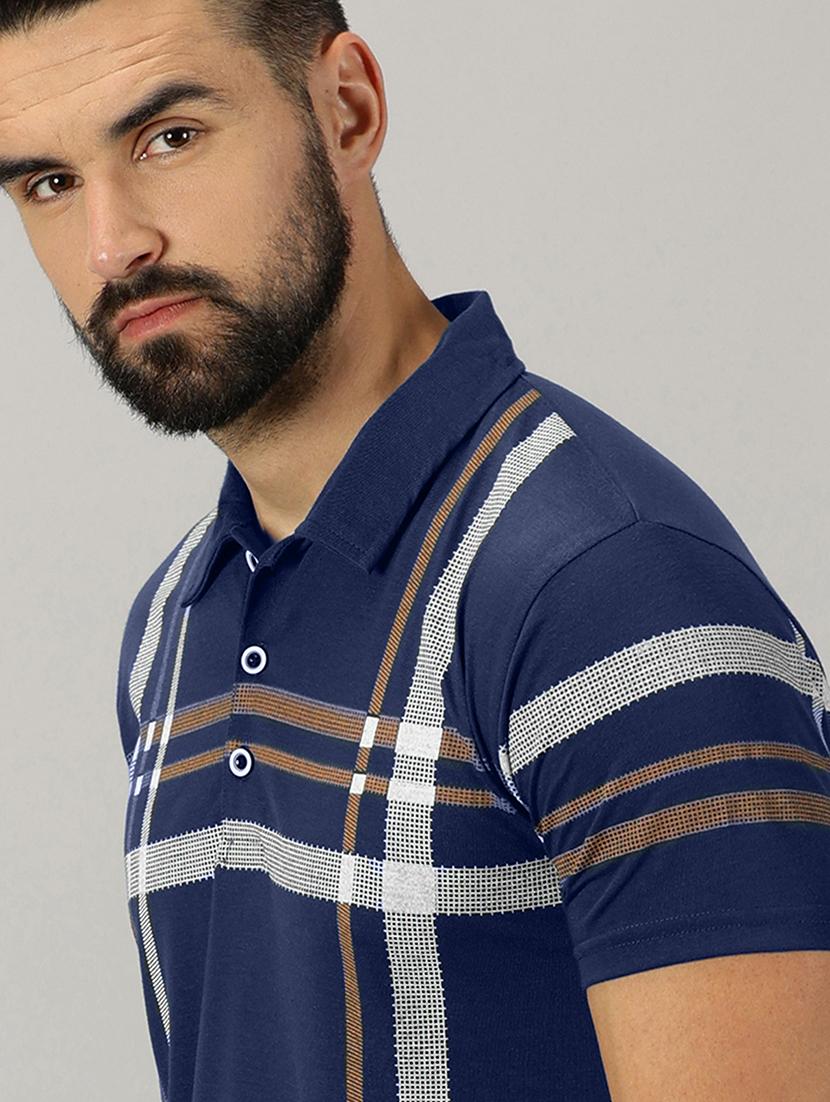 men blue checkered regular fit t-shirt - 21281754 - Standard Image - 2
