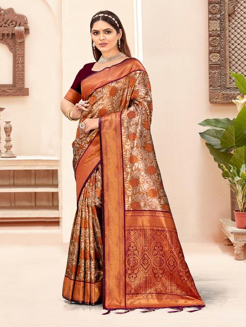 women self design banarasi saree with blouse - 21281902 - Very Small Image - 1
