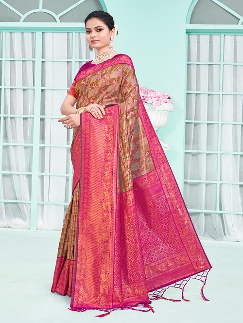 women self design tussar saree with blouse - 21281914 - Very Small Image - 1