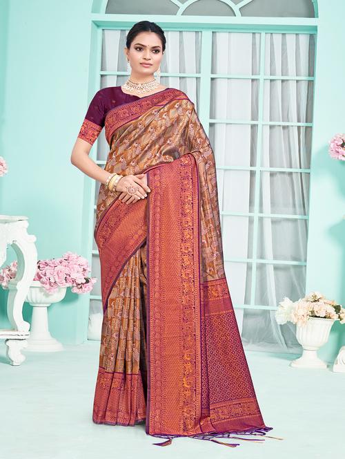 women self design tussar saree with blouse - 21281918 - Very Small Image - 1