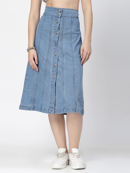 light blue cotton blend denim skirt - 21283359 - Very Small Image - 1