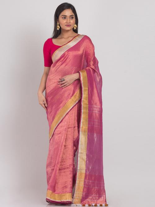 pink cotton handloom saree - 21283433 - Very Small Image - 1