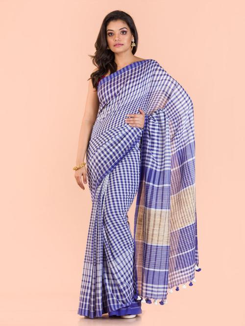 blue cotton handloom saree with blouse - 21283474 - Very Small Image - 1