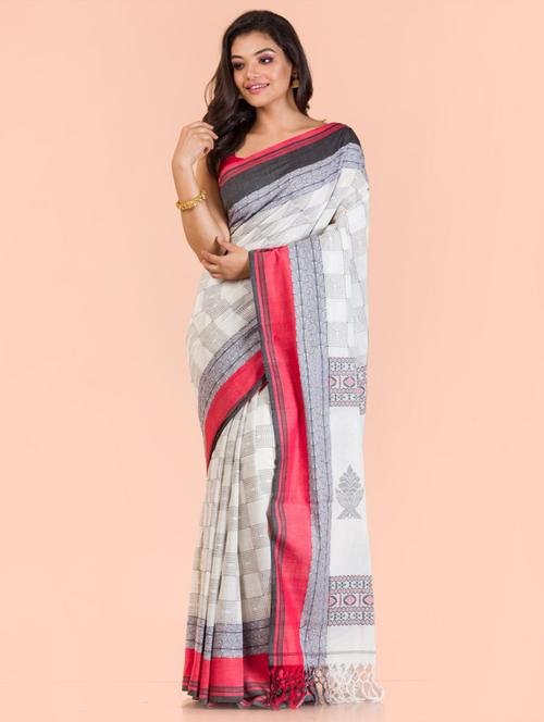 white cotton handloom saree with blouse - 21283489 - Very Small Image - 1
