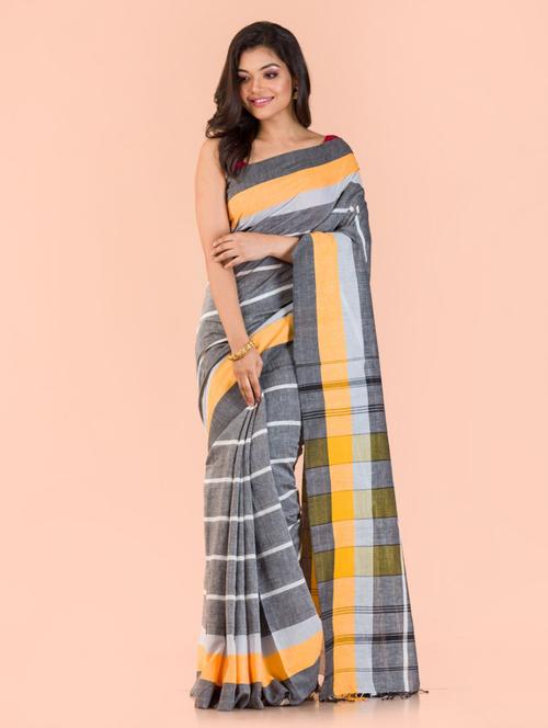 grey cotton handloom saree with blouse - 21283497 - Very Small Image - 1