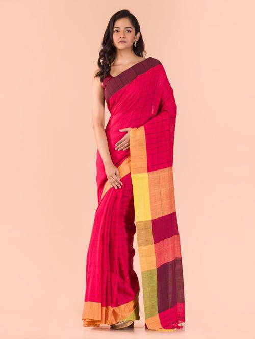 red cotton handloom saree with blouse - 21283525 - Very Small Image - 1