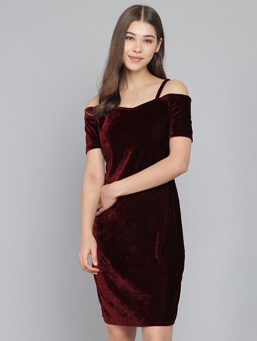 women maroon velvet bodycon dress - 21286151 - Very Small Image - 1