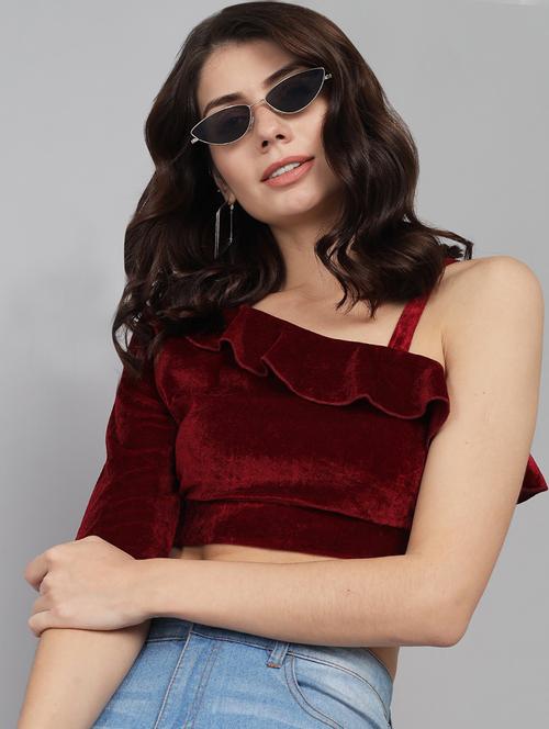 maroon velvet crop top - 21286747 - Very Small Image - 1