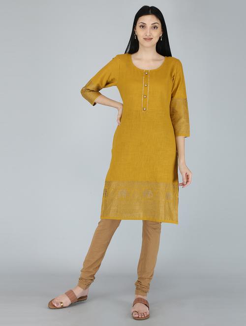 women mustard cotton blend straight kurta - 21288731 - Very Small Image - 1