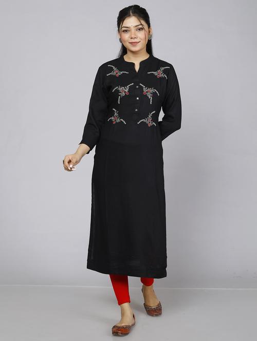 women black viscose straight kurta - 21288842 - Very Small Image - 1
