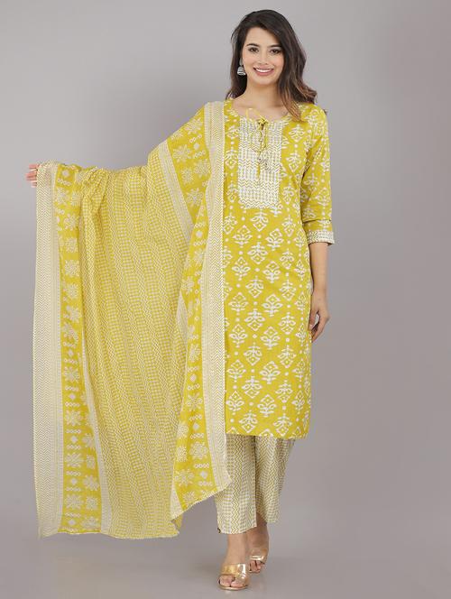 women three quarter sleeve kurta pant with dupatta set - 21289095 - Very Small Image - 1