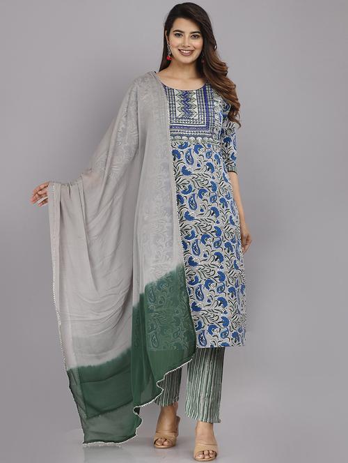 women grey kurta pant set with dupatta - 21289175 - Very Small Image - 1