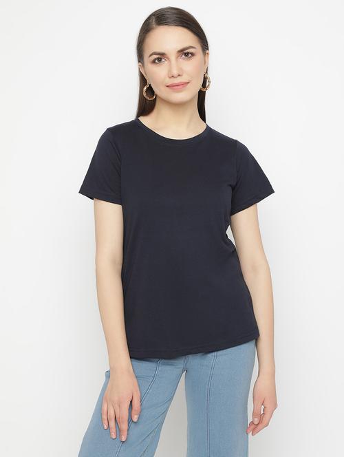 navy blue cotton plain tshirt - 21290761 - Very Small Image - 1