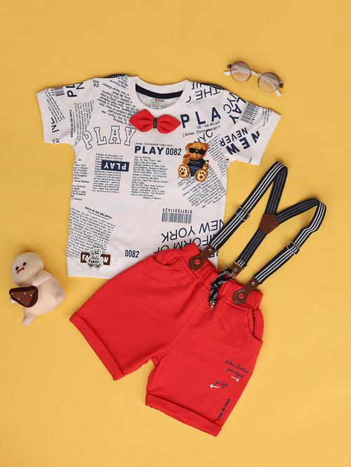 Kids White Cotton T-shirt & Shorts Set - 21292267 - Very Small Image - 1