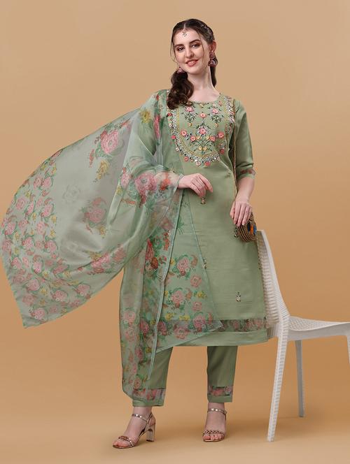 women three quarter sleeve kurta pant with dupatta set - 21295552 - Very Small Image - 1