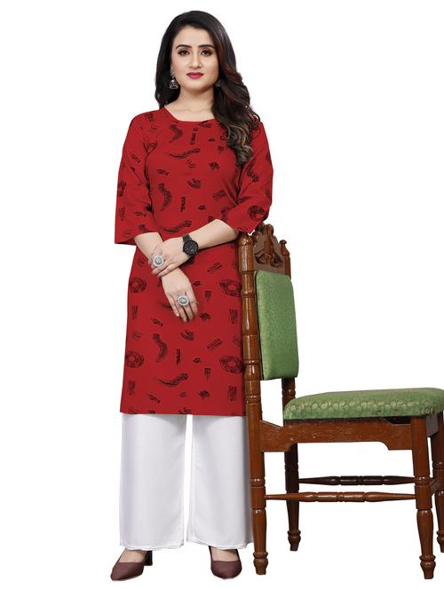 red viscose straight kurta - 21297429 - Very Small Image - 1
