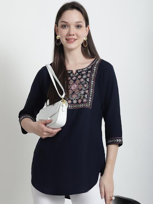 navy blue rayon regular top - 21297457 - Very Small Image - 1