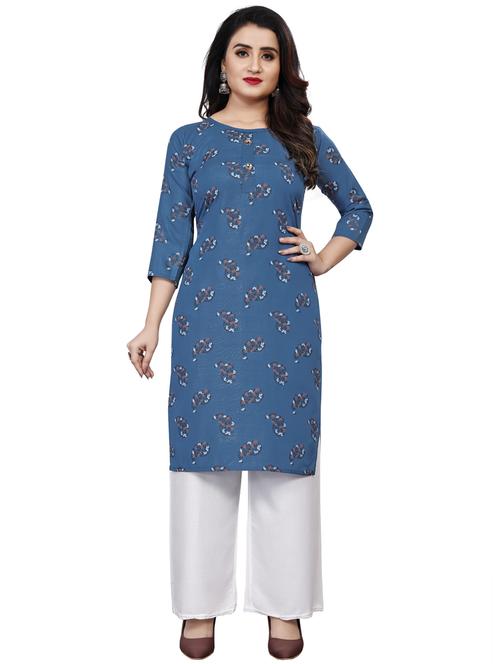 women round neck printed straight kurta - 21297460 - Very Small Image - 1