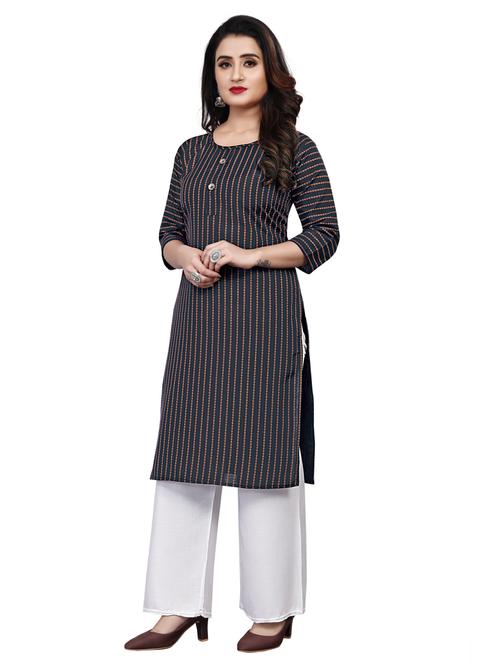 navy blue viscose straight kurta - 21297486 - Very Small Image - 1