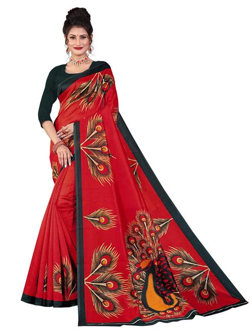 red art silk printed saree with blouse - 21297888 - Very Small Image - 1