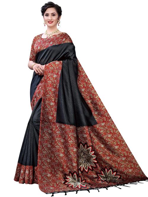 women black printed bordered saree with blouse - 21298184 - Very Small Image - 1