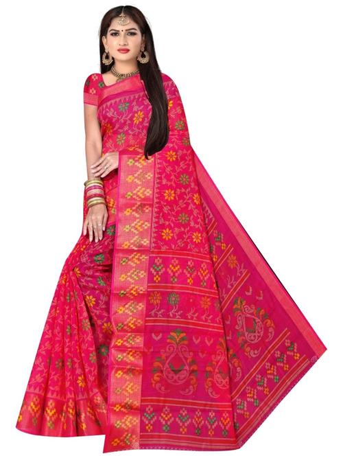 pink cotton blend printed saree with blouse - 21298462 - Very Small Image - 1