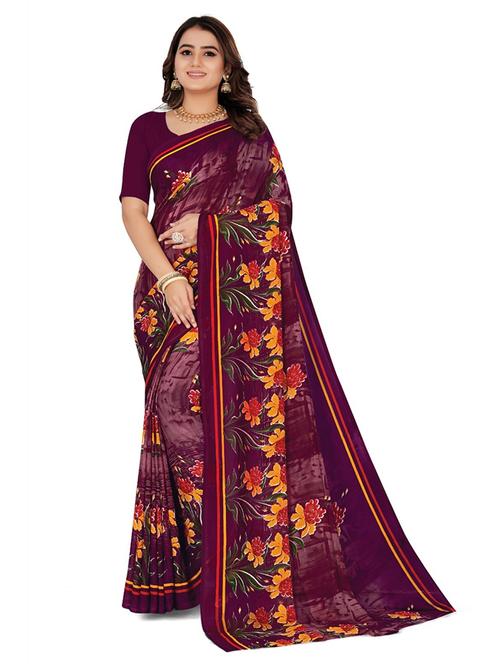 purple printed saree - 21298476 - Very Small Image - 1