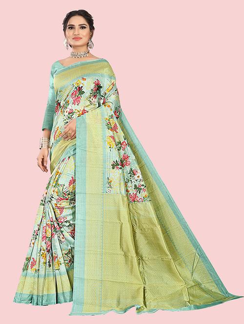 green floral printed saree with blouse - 21298495 - Very Small Image - 1