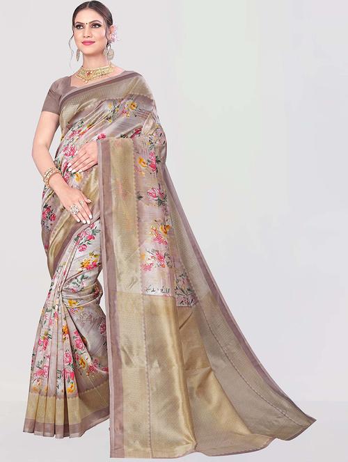 brown art silk mysore saree with blouse - 21298887 - Very Small Image - 1