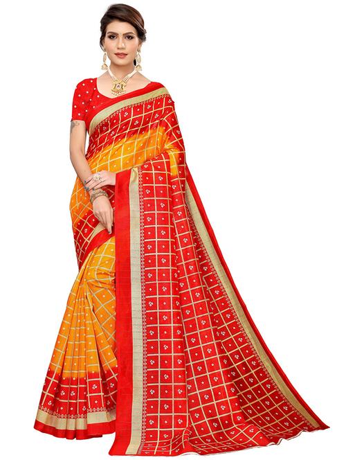 yellow silk blend bandhani saree - 21298930 - Very Small Image - 1