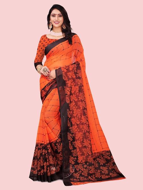 women orange printed georgette saree with blouse - 21298961 - Very Small Image - 1