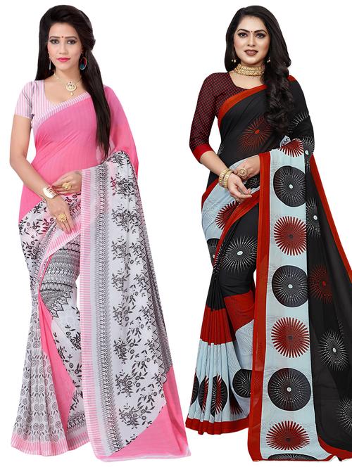 pack of 2 multi colored combo saree with blouse - 21299057 - Very Small Image - 1