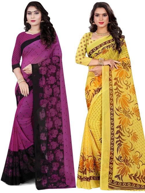 pack of 2 multi colored combo saree with blouse - 21299192 - Very Small Image - 1
