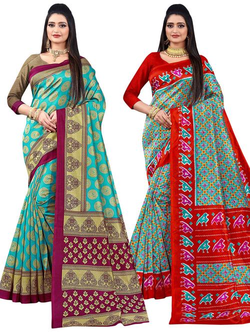 pack of 2 multi colored combo saree with blouse - 21299239 - Very Small Image - 1
