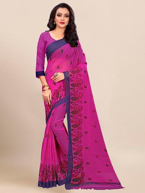 women pink printed geogette saree with blouse - 21299335 - Very Small Image - 1