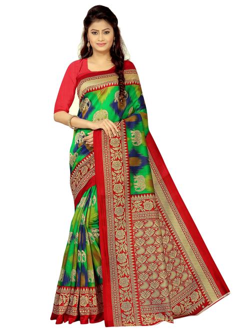 women green printed saree with blouse - 21299360 - Very Small Image - 1